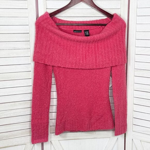 Vtg Victoria’s Secret Boucle Wool Blend Knit Off The Shoulder Sweater Pink XS - Picture 7 of 12